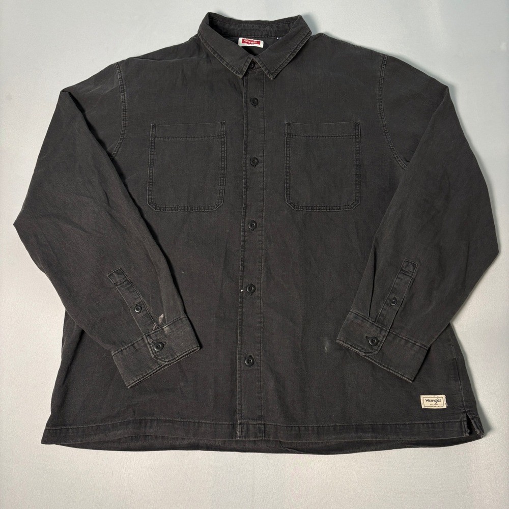 Wrangler Mens 2XL Faded Black Canvas Work Shirt Long Sleeve Button Down Cotton